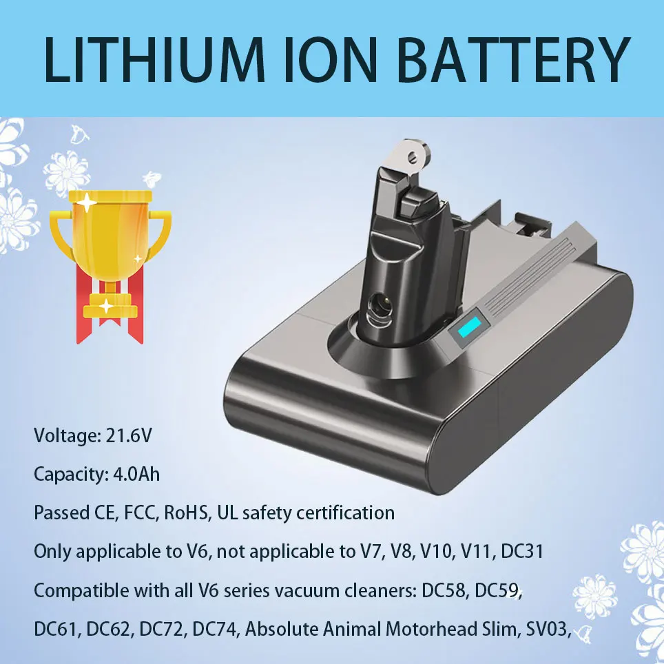 

Запасные части для аккумулятора Dyson DTK V6DC62, литий-ионный аккумулятор 21,6 в, DC59, DC58, SV09, 967810-23, V6, головка для животных SV05, SV06