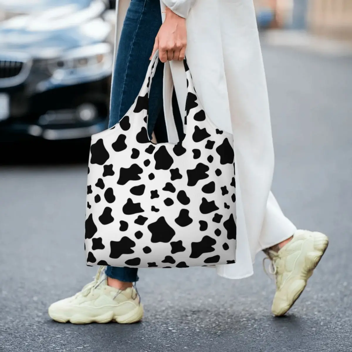 

Farm Animal Print Shopping Bag Funny Cow Spots Gifts Vintage Handbag Polyester Shopping Student Bags
