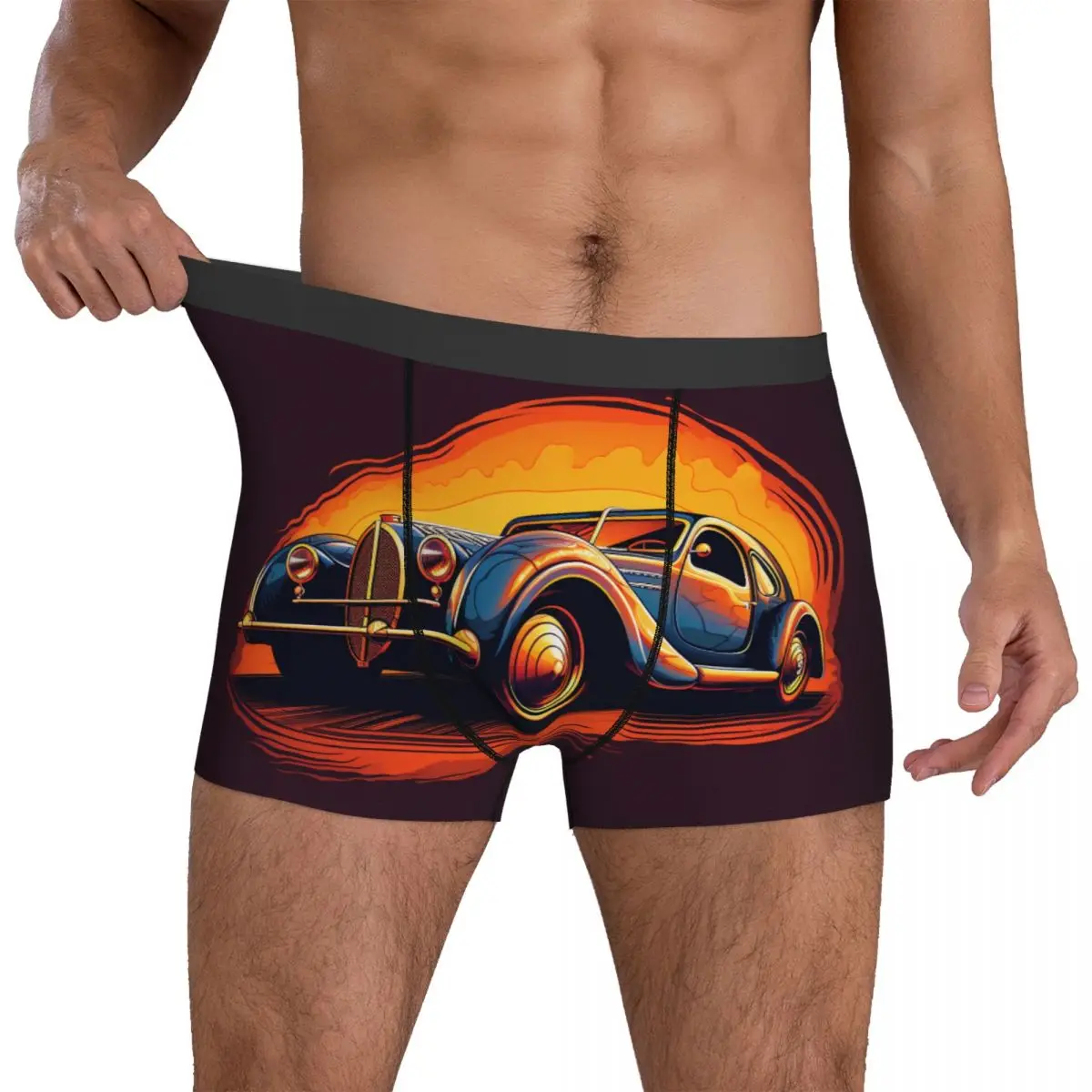 

Sports Car Underwear Vibrant Tones Vintage 3D Pouch Hot Trunk Printing Boxer Brief Soft Males Underpants Plus Size