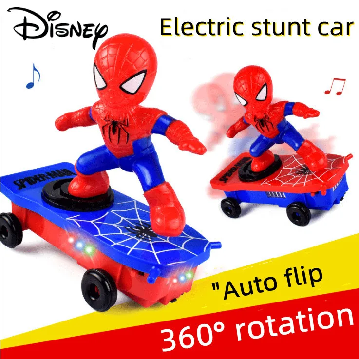 Marvel The Avengers Spiderman Automatic Flip Rotation Skateboard Acousto-optic Car Electric Music Toy Stunt Scooters Gift for Bo