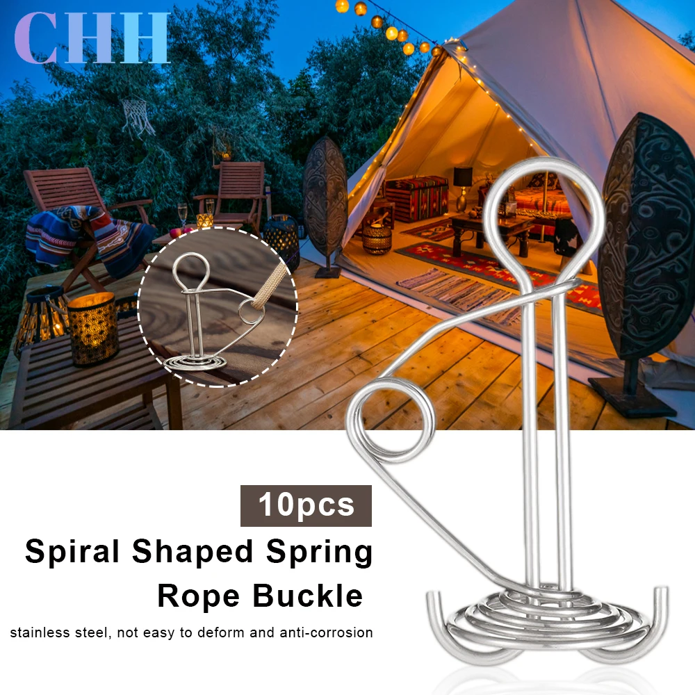 CHH 10Pcs/Set Spiral Shaped Spring Octopus Deck Peg Durable Rope Buckle Awning Tent Stakes Hook Board Peg Camping Hike Accessori