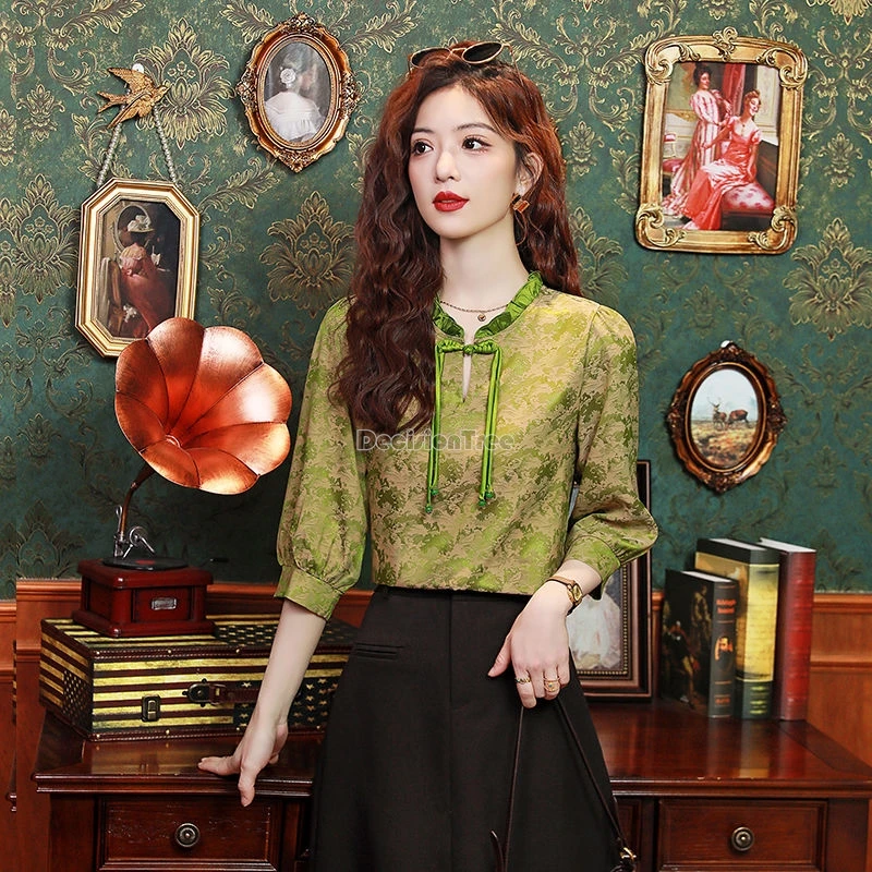 Женский жаккардовый костюм элегантный пикантный топ в китайском стиле с