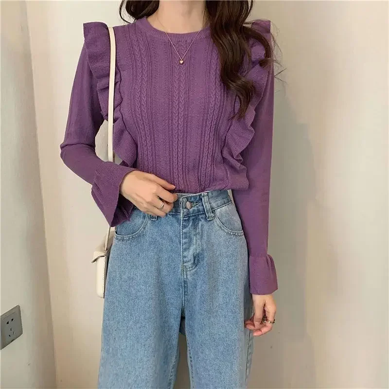 Новинка 2024 винтажный вязаный топ во французском стиле с деревянными ушками для