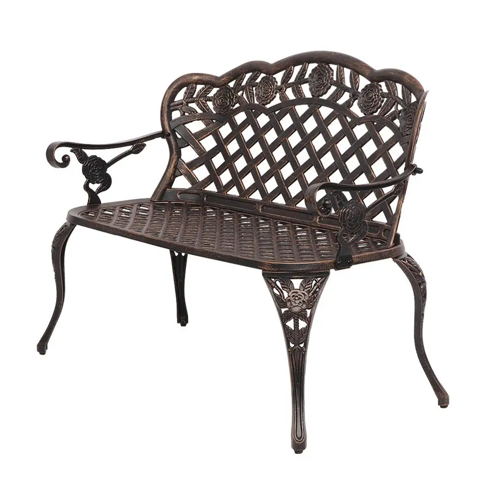 

US Stock 42.5 Inch Outdoor Leisure Couple Bench With Backrest Armrests High Load-bearing Aluminum Outdoor Stool