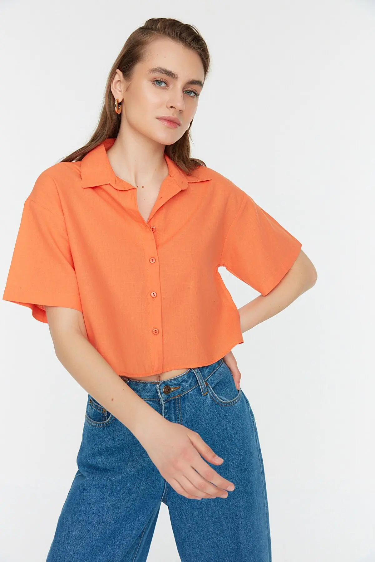 

Orange Basic Shirt Summer women's Shirts Fashion women's Blouses Pretty and Cheap women's Blouses 223810579