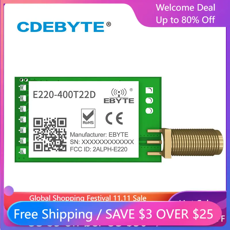 

5PCS LoRa 433MHz 470MHz 22dBm Wireless Module RSSI ISM Spread Spectrum DIP UART E220-400T22D Interface SMA-K Antenna CDEBYTE