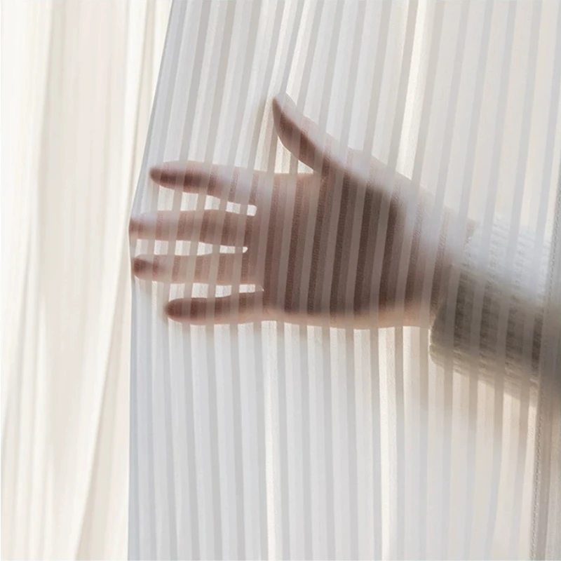 Белые полосатые тюлевые шторы DUOFEIYA