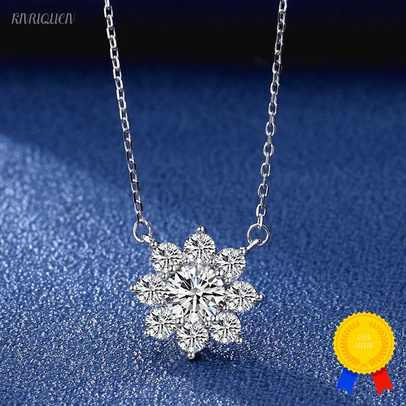 

KNRIQUEN Certified 1 Carat Moissanite Women's Wedding Pendant Light Luxury niche design Sunflower Necklace S925 Sterling Silver
