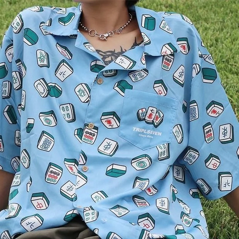 

2022 Summer Button Up Shirt for Men Women Girl Japanese Harajuku Streetwear Blouse Hawaiian Beach Loose Clothing Cardigan