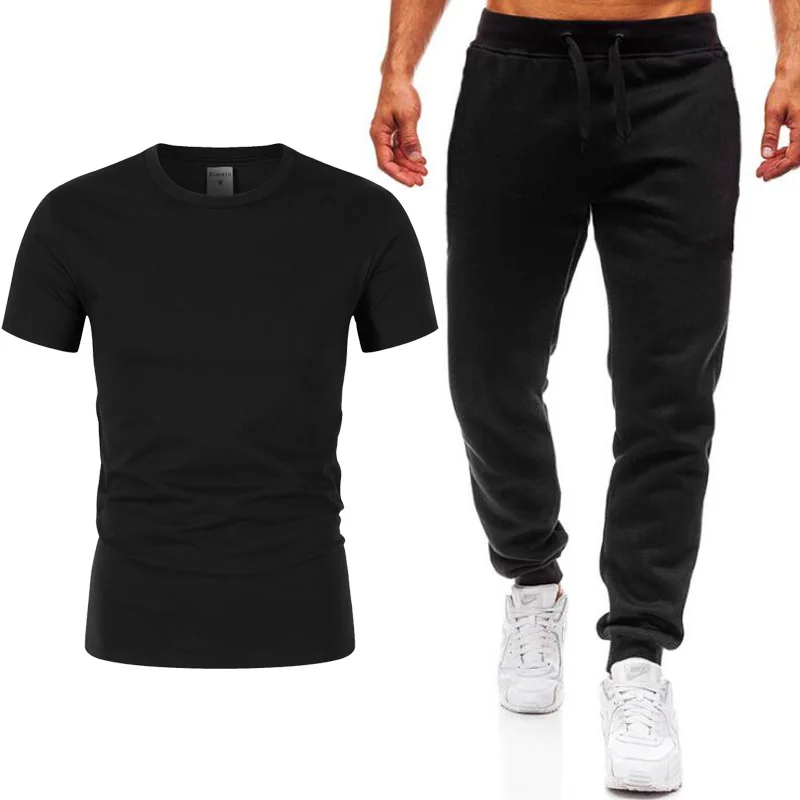 Men T Shirt Tracksuit Two Pieces Sets Men Casual Fitness Sport Suit Short Sleeve t Shirt+Trousers Men's Casual Sportswear Suits