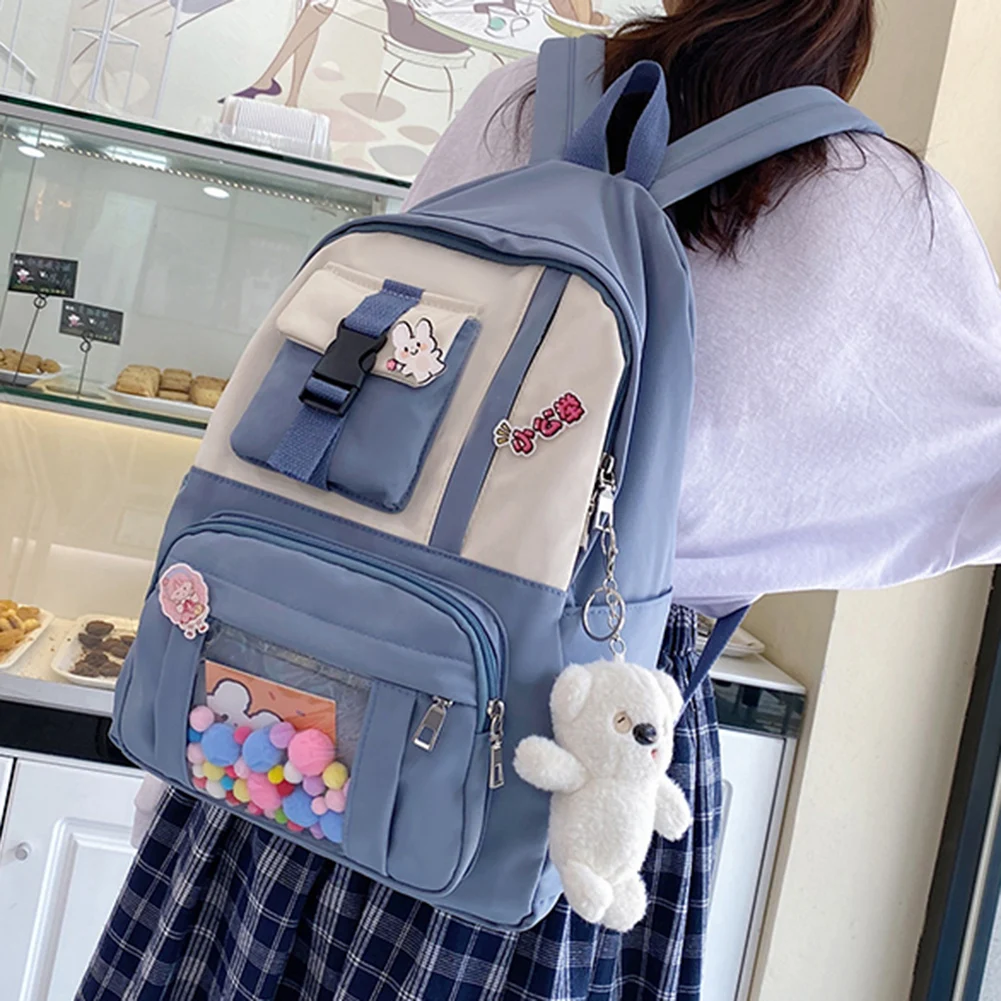 

Школьный ранец для девочек-подростков, вместительный рюкзак для студентов колледжа с медалью и подвеской, нейлоновый модный регулируемый р...