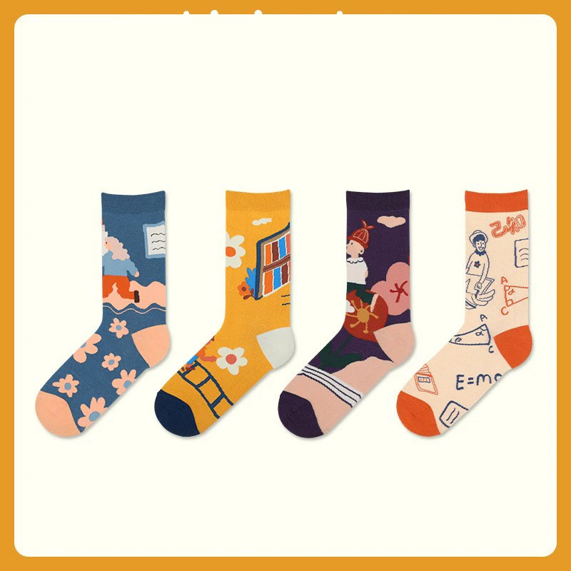 

5 pairs of women's socks cute socks I love learning men's and women's socks ins personality tide socks cotton mid-tube socks