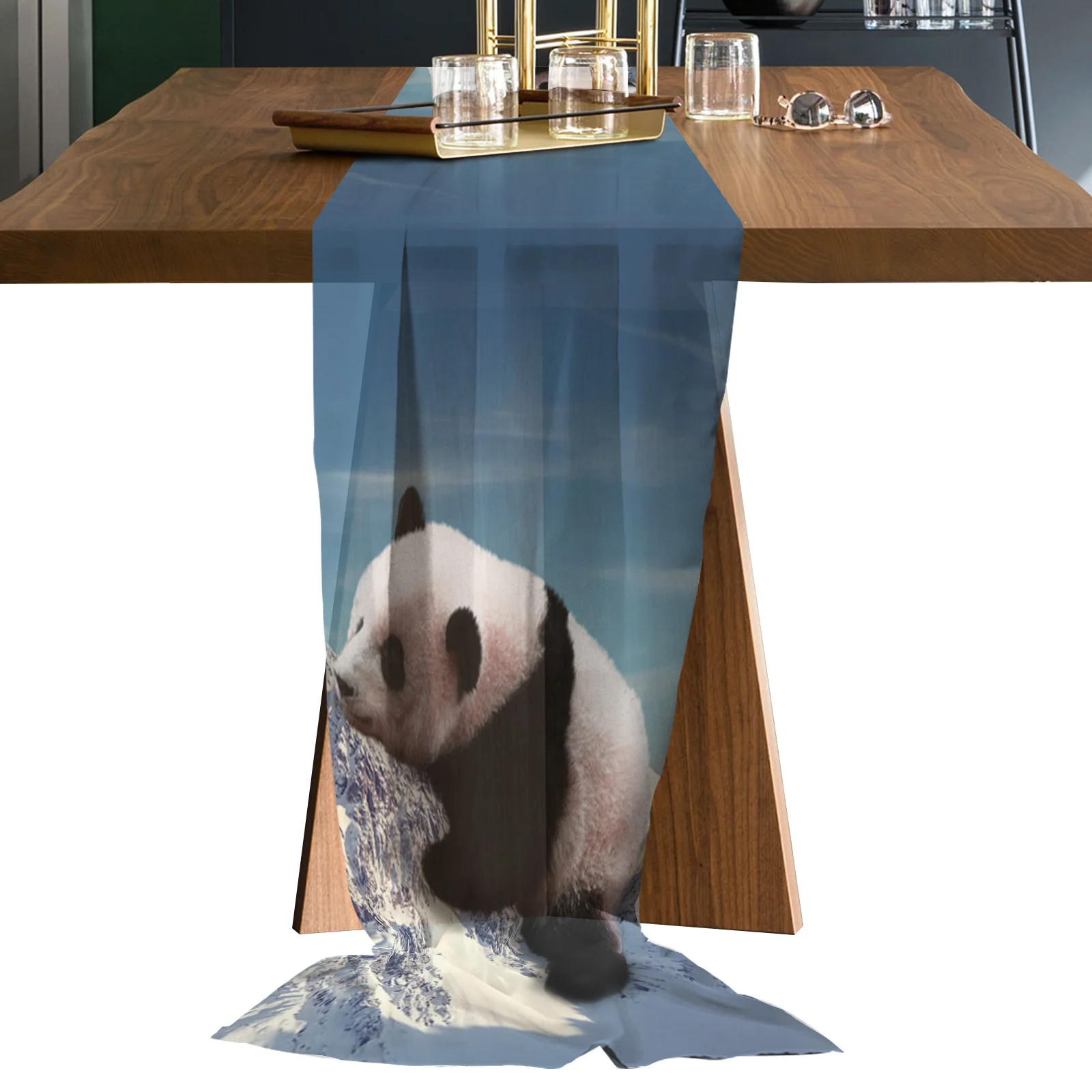 

Шифоновая скатерть Snow Mountain в виде панды для кухни, гостиной, Свадебный кофейный столик, декоративная печатная марлевая скатерть