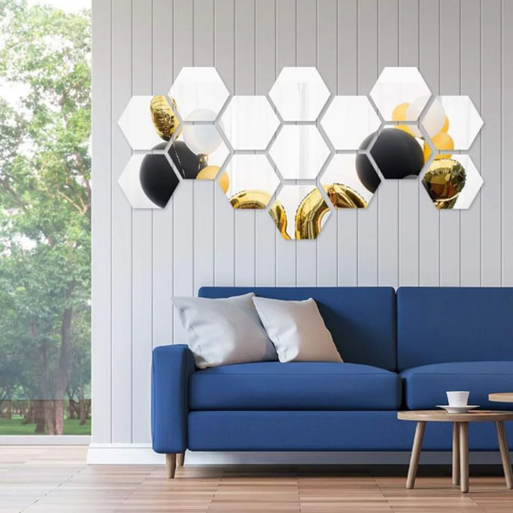 

12pcs Acrylic 3D Mirror Wall Sticker Hexagon DIY Mural Removable Living-Room Decal Art Ornaments For Home Bedroom Decoration