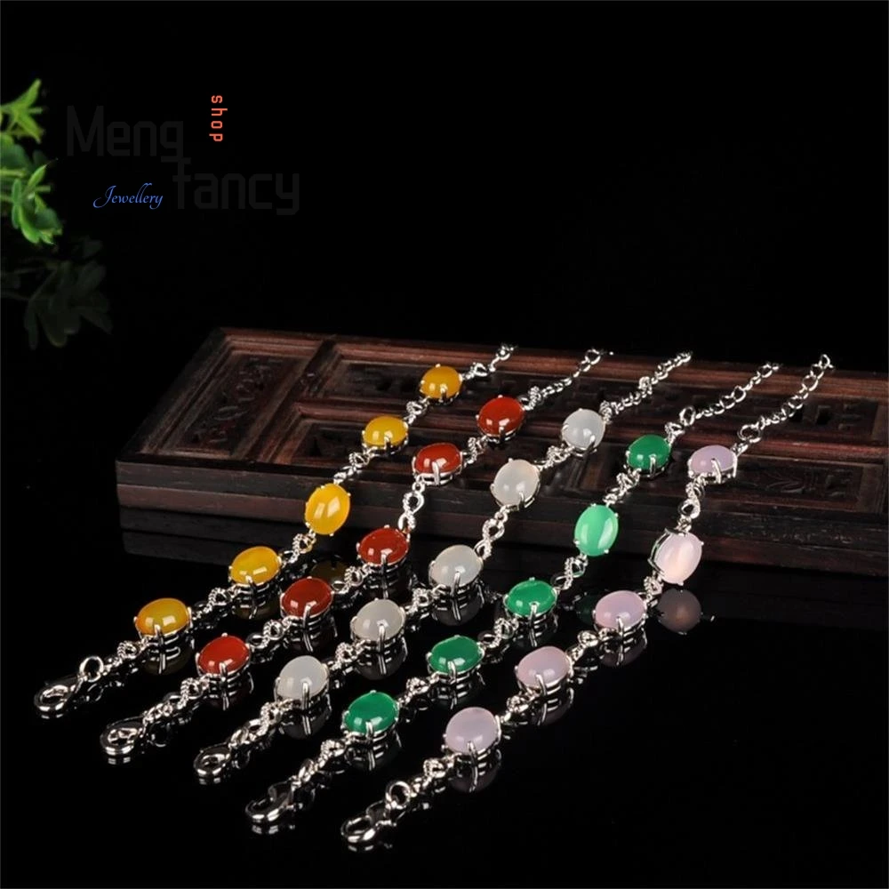 

Браслет из натурального халцедона и агата, серебро 925 пробы