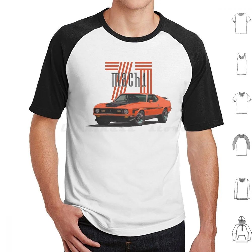 

1971 Mach 1 оранжевая футболка для мышечной машины 6Xl хлопковая крутая футболка Классическая футболка для автомобиля Mach 1 V8 Fastback Coupe Hot Rod Retro Hotrod