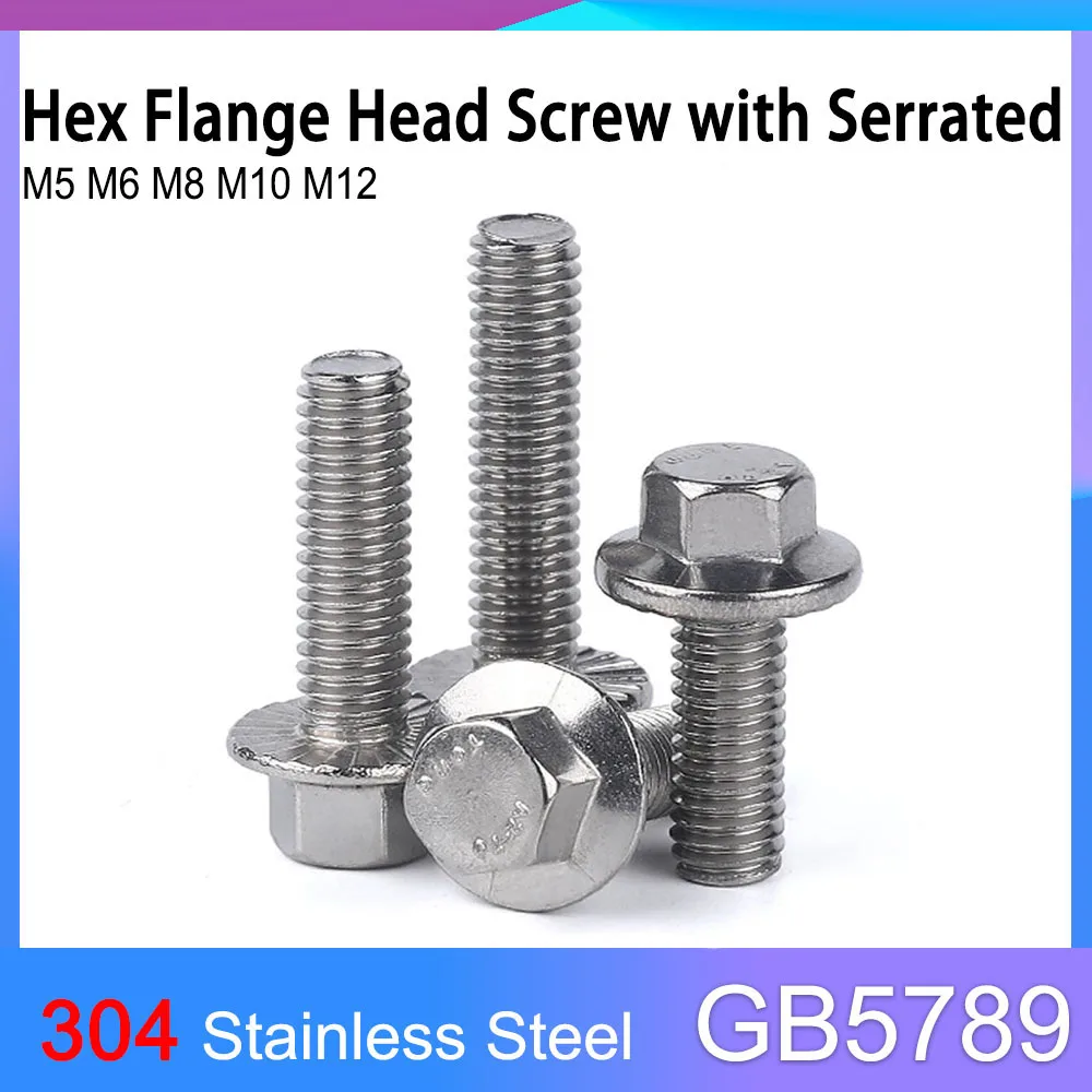 

3-20 шт. GB5789 A2-70 M5 M6 M8 M10 M12 304 Шестигранная головка из нержавеющей стали с зубчатым фланцем Винт с шестигранной шайбой