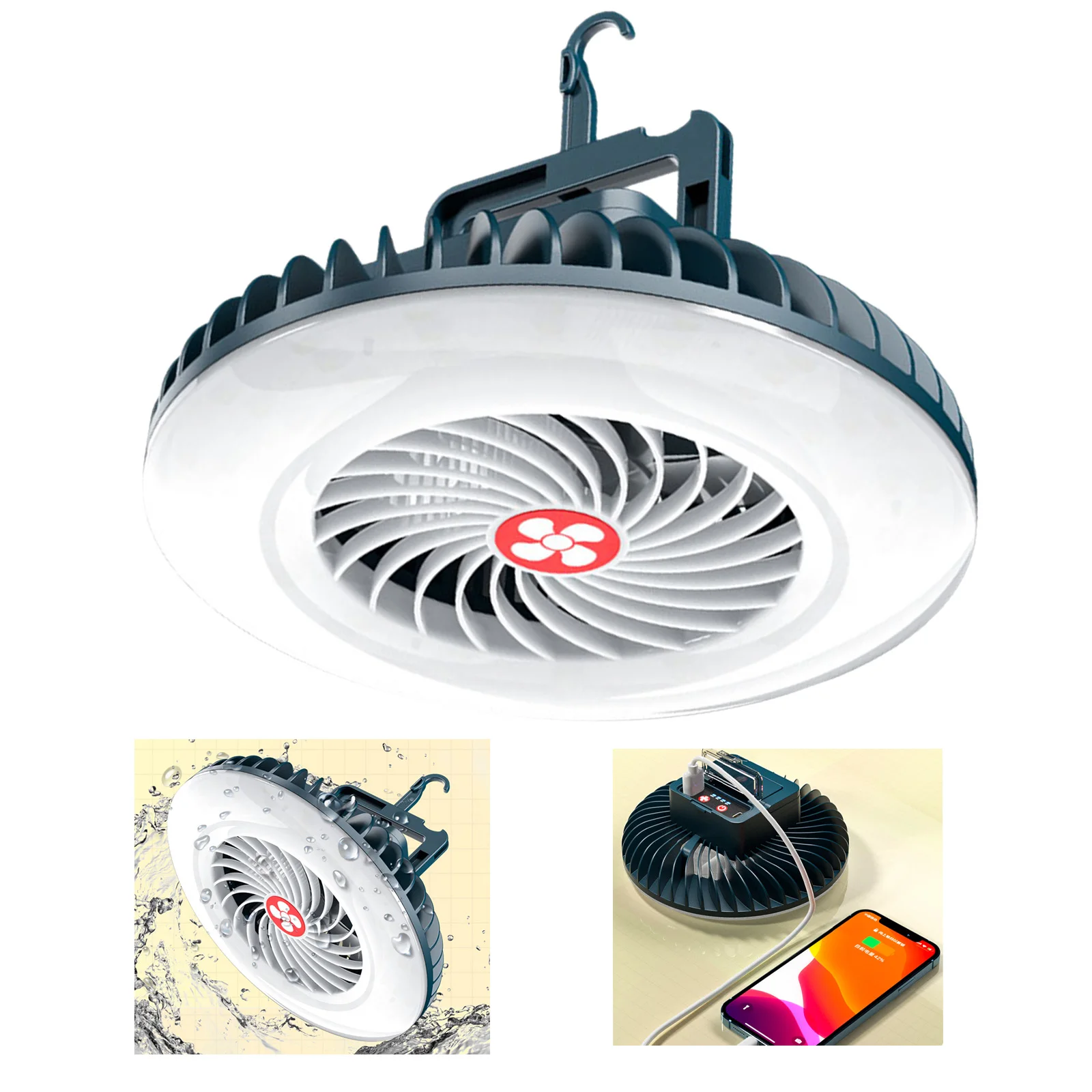 

Потолочный вентилятор со стандартным внешним аккумулятором для кемпинга, воздухоохладитель, перезаряжаемый портативный вентилятор с подвесным крючком, магнитный уличный USB-вентилятор