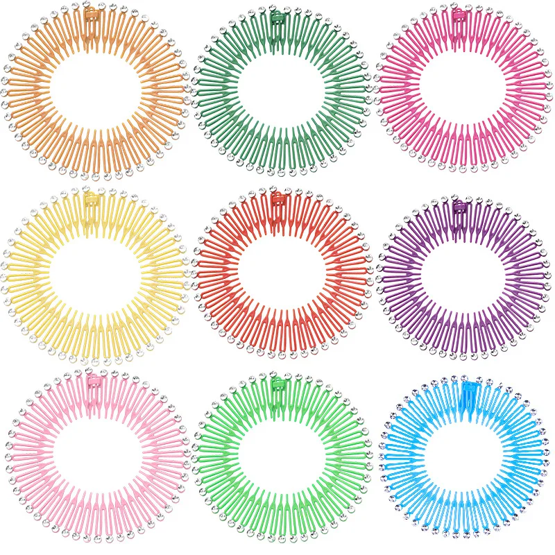 

3pcs Full Circular Stretch Headbands Flexible Plastic Circle Comb Wrap Holder for Girls Sports Hair Accessori With Drill