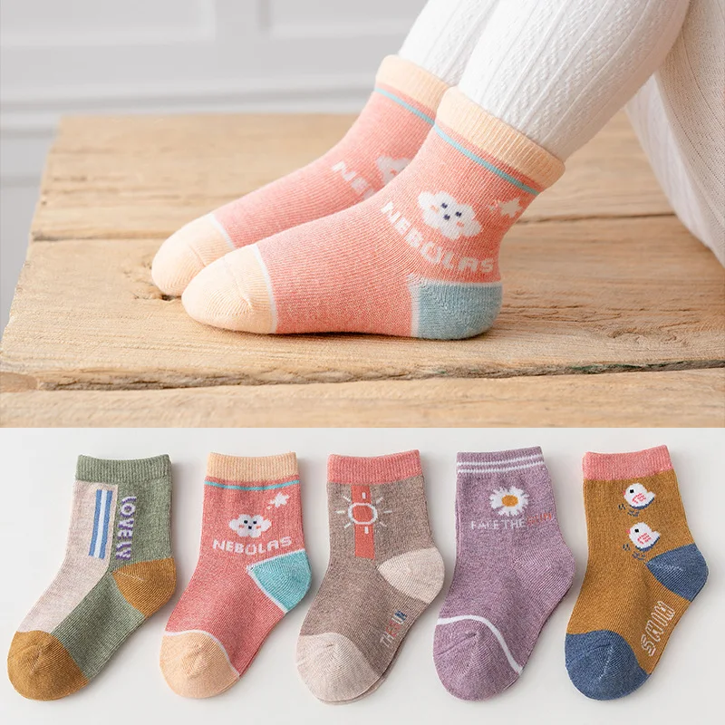 

5 парт/Лот, Детские хлопковые носки для мальчиков и девочек, дышащие впитывающие пот носки, весна и осень