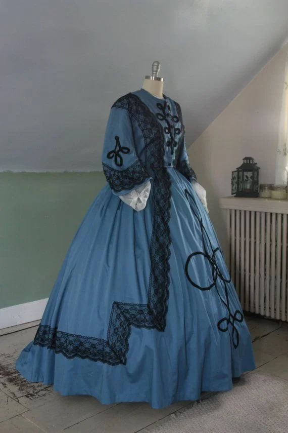 Фото Винтажное историческое женское платье в викторианском стиле 1860-х годов для бала, в стиле Скарлет, костюм для ролевых игр в эпоху Гражданской войны №2