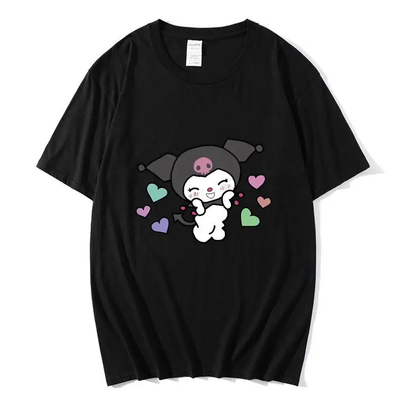 

Новинка 2022, Kawaii Sanrioed Kuromi, разноцветная свободная футболка с круглым вырезом и принтом для пар, праздничные подарки с коротким рукавом, игруш...
