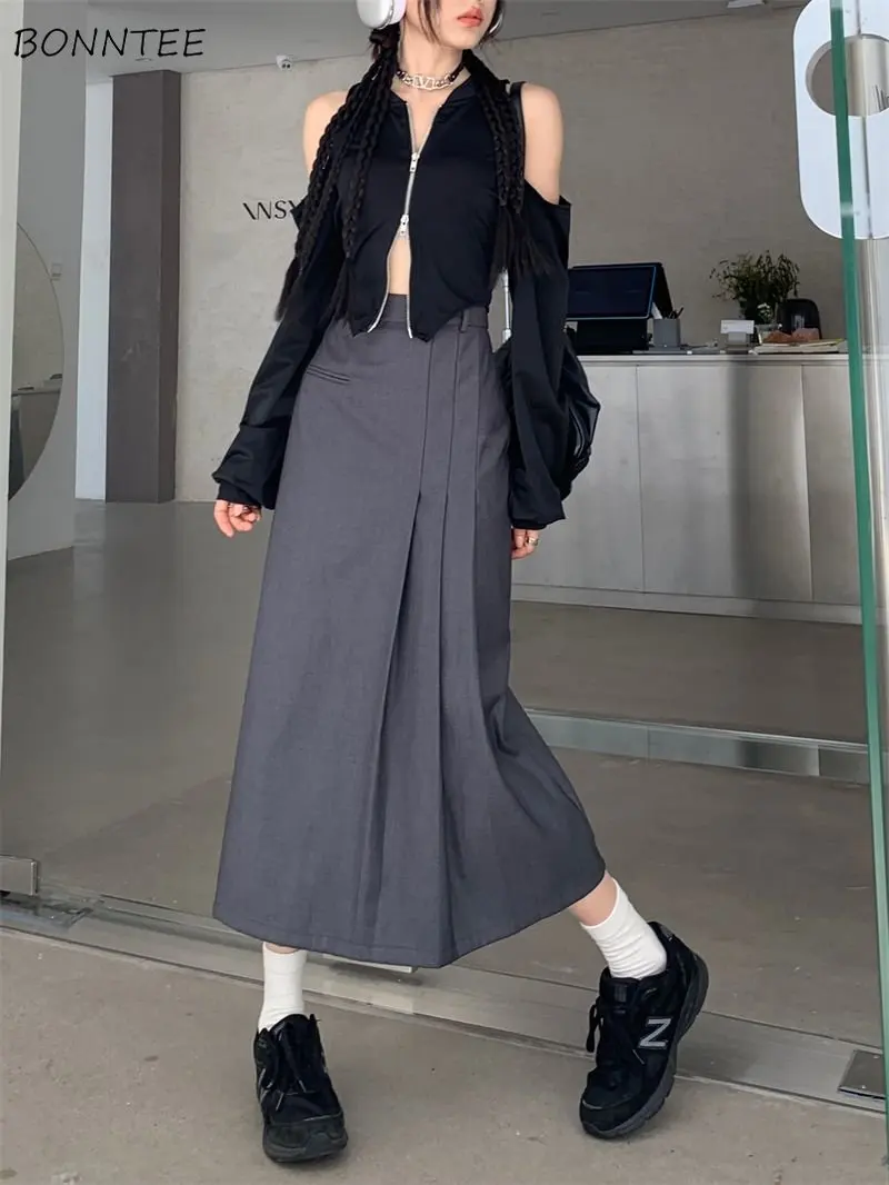 

Irregular Autumn Skirts for Women New Arrival Schoolgirls Minimalist Chic Preppy Midi All-match Pleated Young Fashion Ulzzang