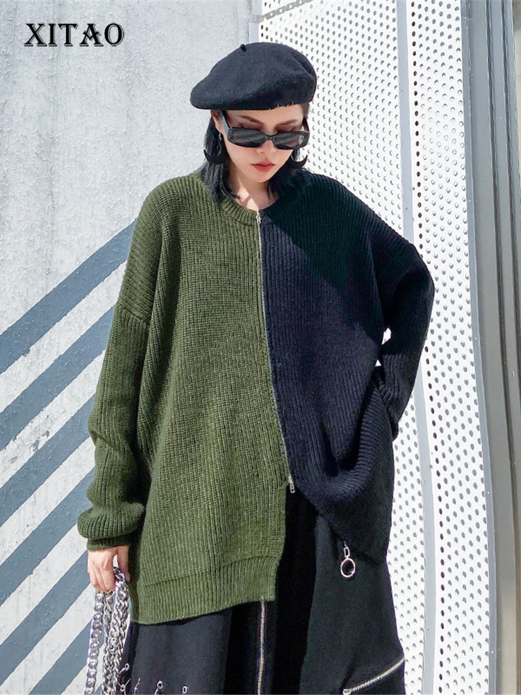 

XITAO Hit Color Sweater Fashion Knitted Women Cardigans 2022 Full Sleeve Minority Elegant Casual Style Loose Sweater WLD10007