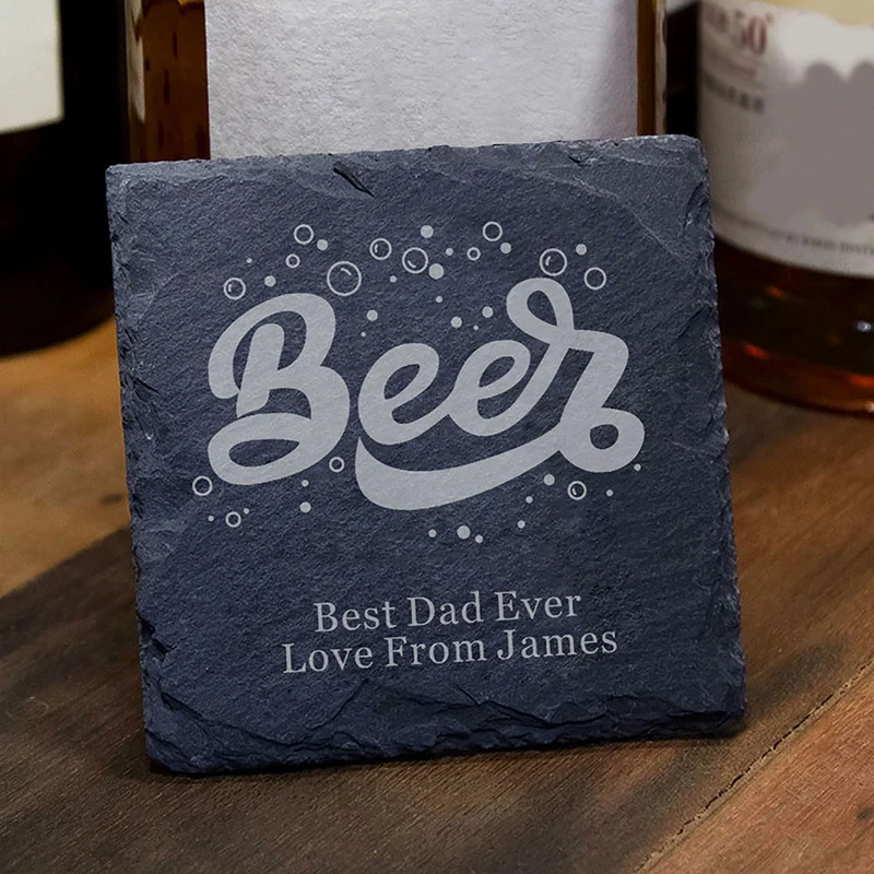 

Personalised Beer Coaster for Father Grandpa Dad Custom Slate Coasters for Fathers Day Engraved Square Cup Mat Mug Coaster