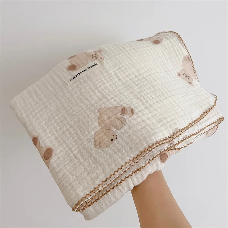 

Bear Print Baby Blankets Wrap Newborn Muslin Cotton Gauze Swaddle Kids Bedding Infant Girl Boy Sleeping Blanket Baby Accessories