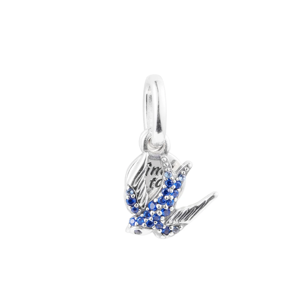 

Fits Pandora Bracelets Sparkling Swallow & Quote Double Dangle Charm Original 925 Sterling Silver Beads for Jewelry Women Plata
