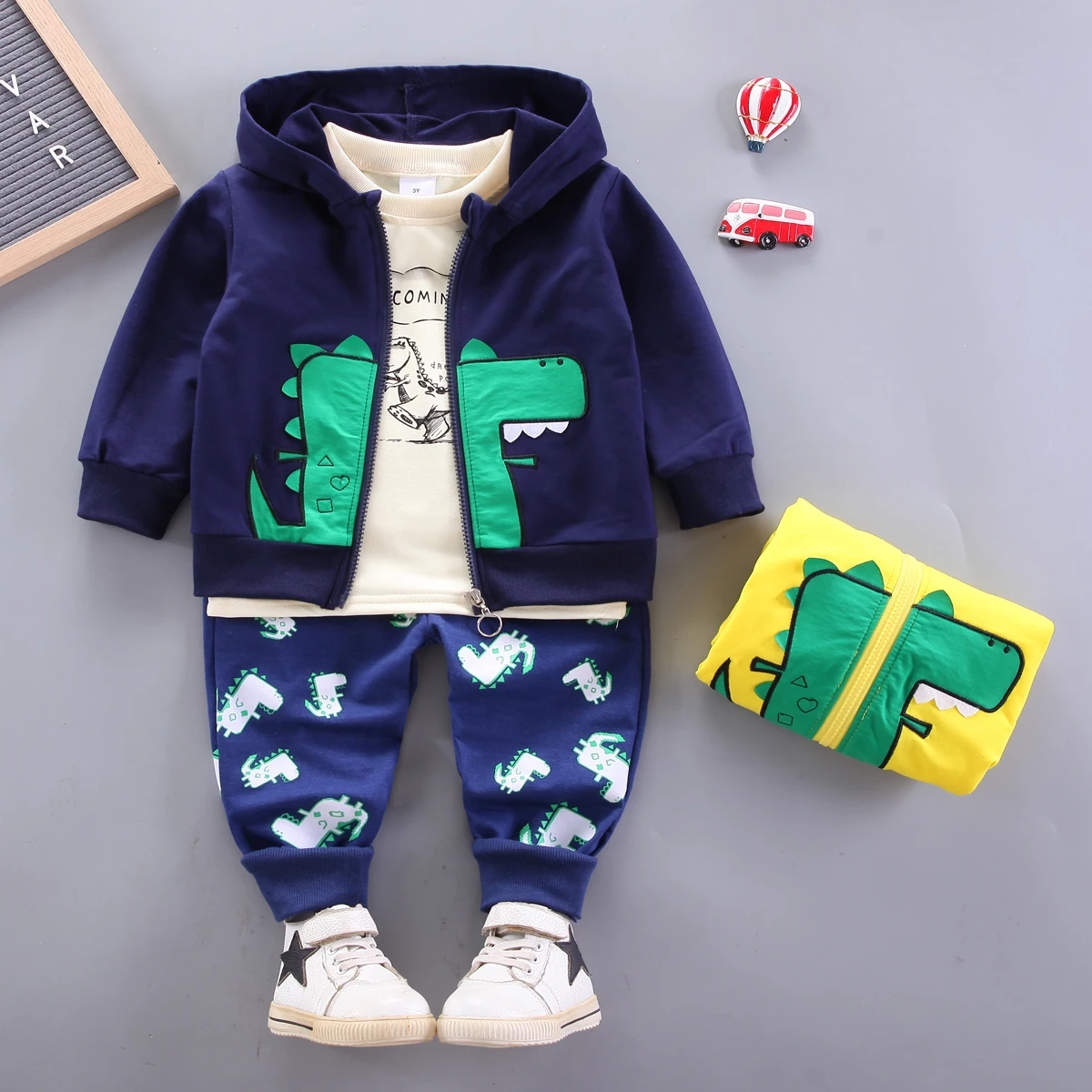 

YQ-Baby Clothes Toddler Boy Clothes- 0-5 Years Old Autumn long-Sleeved Longs Suit Baby Printed Shirt Three-Piece Suit