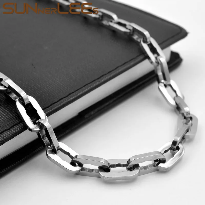 Колье из нержавеющей стали SUNNERLEES 316L 9 мм геометрической овальной звеньевой цепи с высокопольской серебристой отделкой для мужчин и женщин в подарочной упаковке SC249.