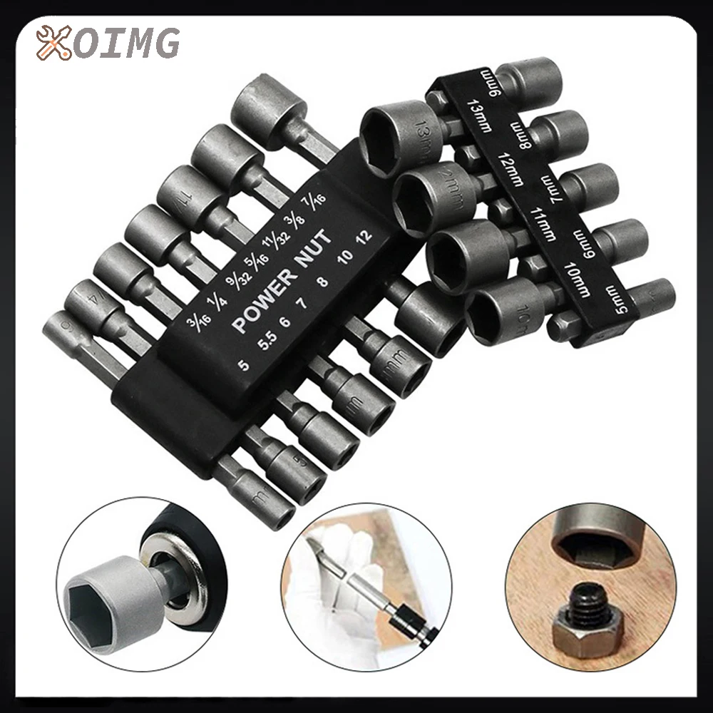 

1/4 Hex Screw Sleeve Nozzles Hand Tools Hexagonal Screwdriver Set 5-12mm Hexagon Nut Driver Drill Adapter For Woodworking Tools