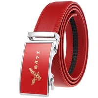 new trend quality litchi pattern belt fashion mens business casual red flat automatic buckle luxury design office tooling belt