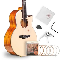 trumon acoustic guitar dreadnought cutaway solid spruce top dolphin pattern steel string guitar bundle