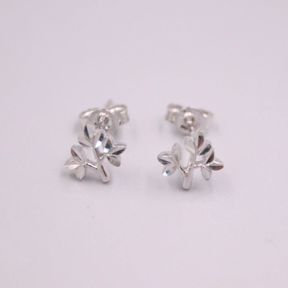 Женские серьги-гвоздики из настоящего чистого белого золота 18 карат с листьями