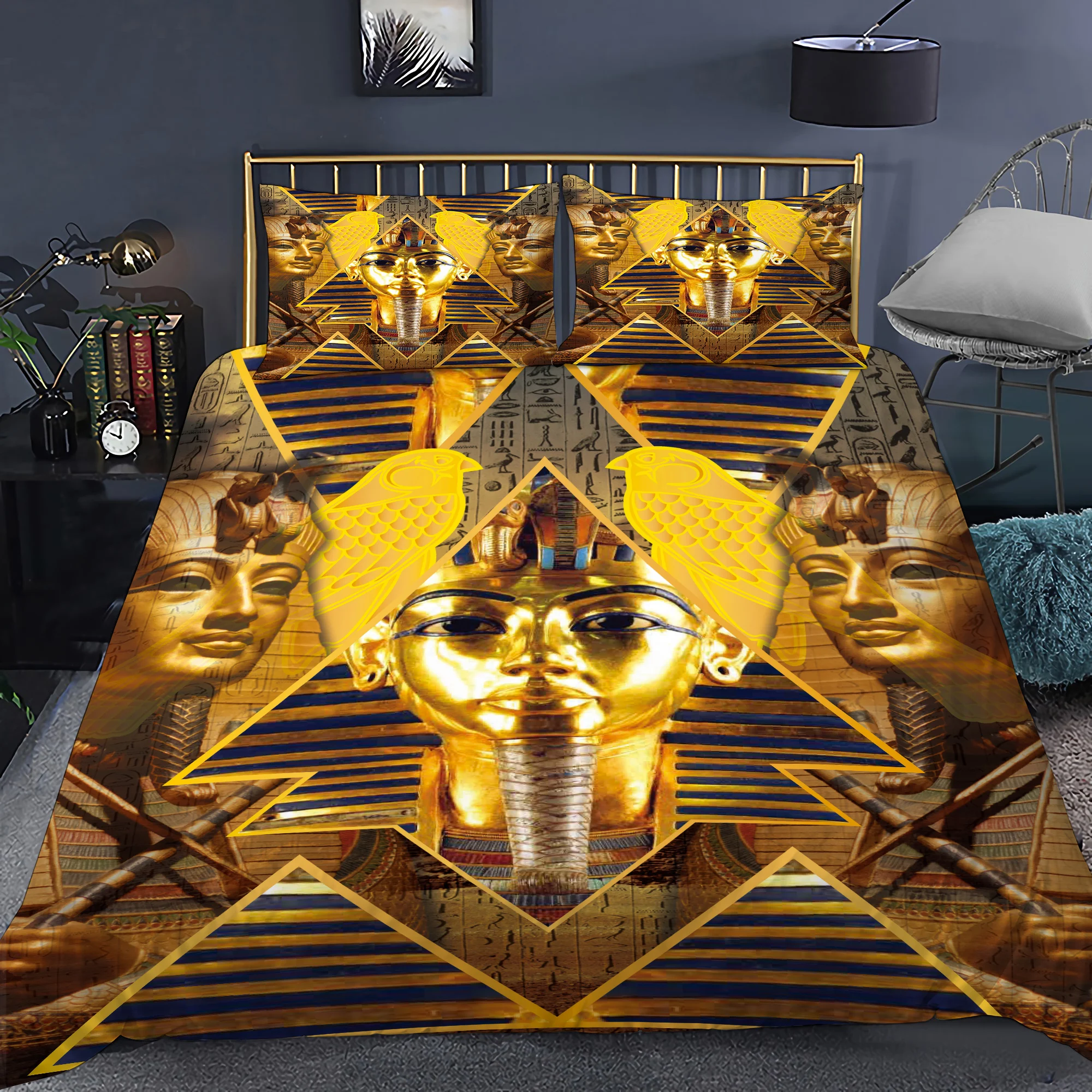 

New Pharaoh Bedding Sets 3D Ancient Egypt Tribe Decor Comforter Cover Set for Bedroom Egyptian Pyramids Exotic Style Duvet Cover