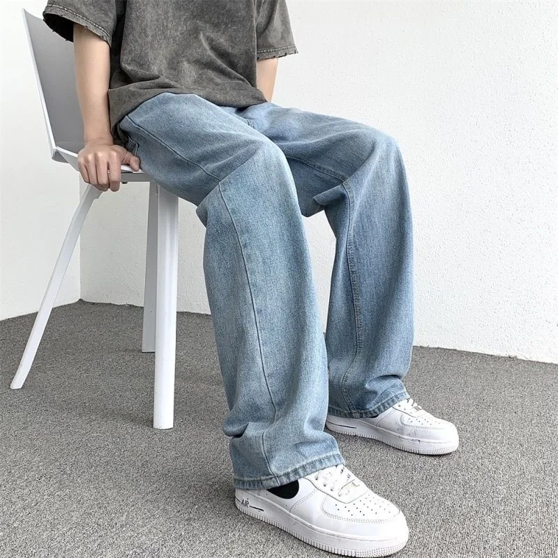 Privathinker – jean à jambes droites pour homme  ample  taille haute  mode  couleur unie  Denim