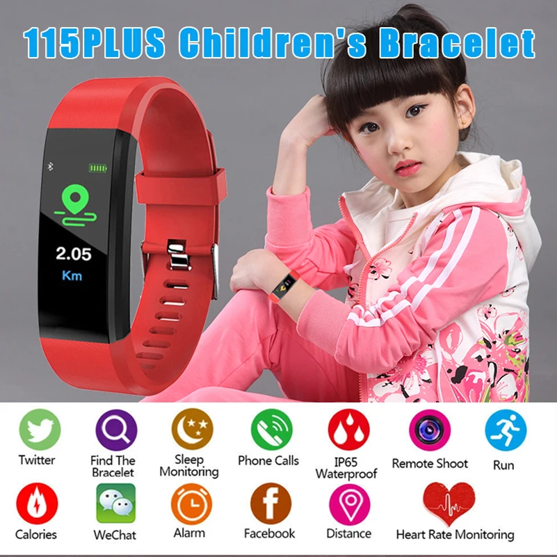 Детские часы, подключенные часы, Детские умные часы с цветным экраном, браслет с пульсометром, водонепроницаемые Смарт-часы 115Plus