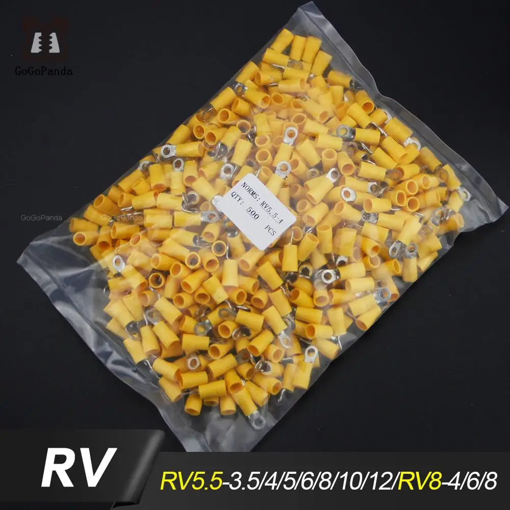 Anel Amarelo Terminal Isolado Cabo Conector de Fio Fato Terminal Crimp 46 mm 1210 Awg mm mm mm mm 10 mm 12-10 Milímetros 500 Peças Awg-rv5.5