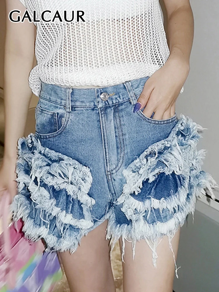 Шорты GALCAUR женские с бахромой однотонные облегающие уличные штаны из денима