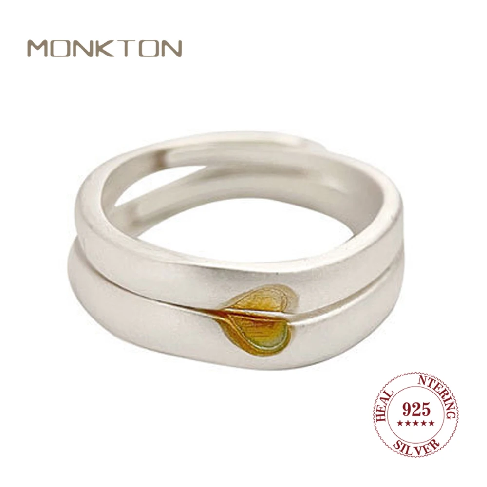 

Monkton 100% 925 Sterling Silver Heart Couple Ring for Valentine's Day Gift Irregular Love Open Ring Anniversary Gift for Wife
