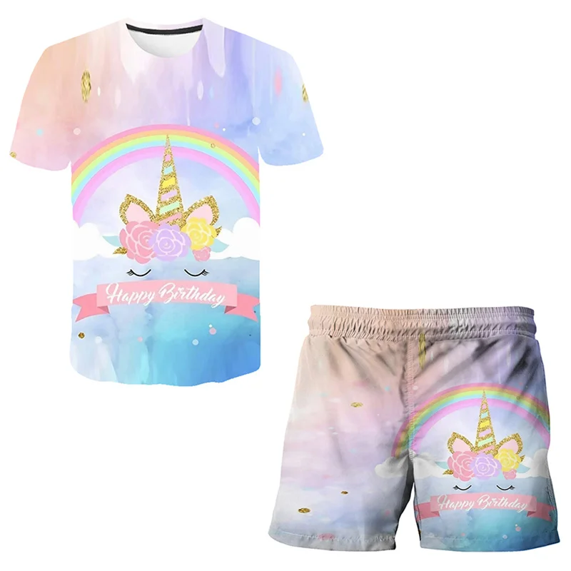 

Boys Girls Unicorn Clothes Sets Children Casual T Shirts Shorts Pants 2pcs Outfits Kids Summer Fashion Cute Costume Suit 4-14 Y