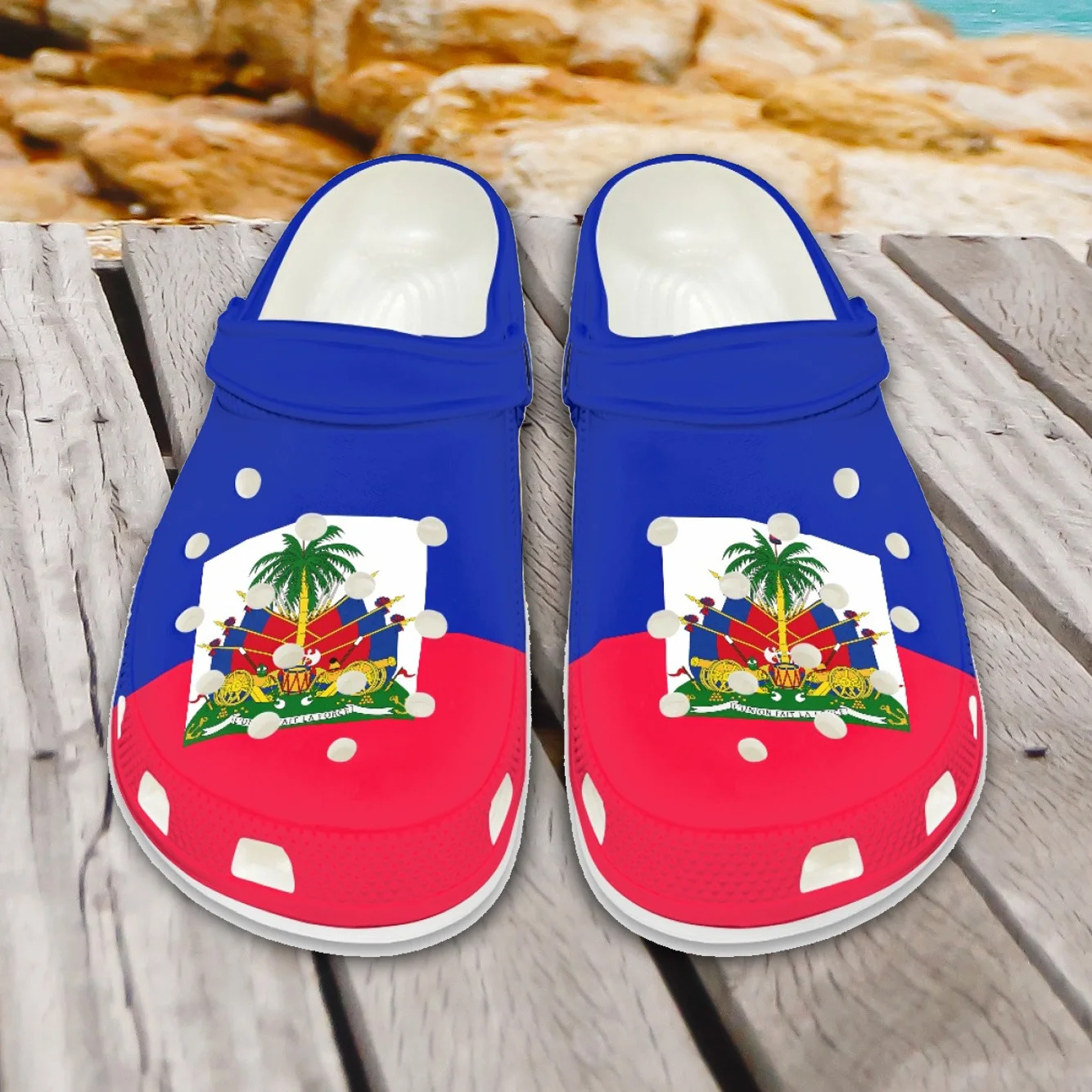 

ELVISWORDS Outdoor Non-slip Sandals République d'Haïti Breathable Flat Beach Shoes Unisex Couple Indoor Bedroom Comfort Slippers