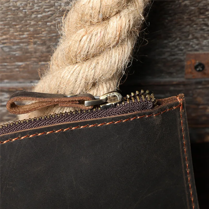 Vintage fashion crazy horse cowhide men's coffee coin purse small card holder simple casual ladies genuine leather key case