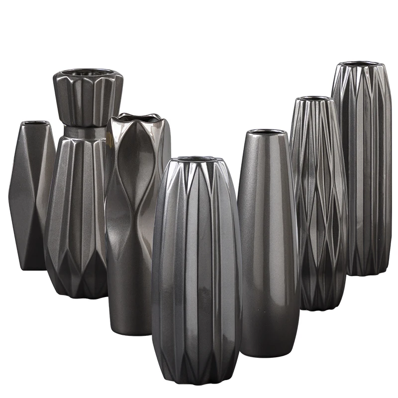 

Черная ваза ручной работы, сделанная вручную, модная ваза из керамических цветов из стола, кабинета, украшение для прихожей