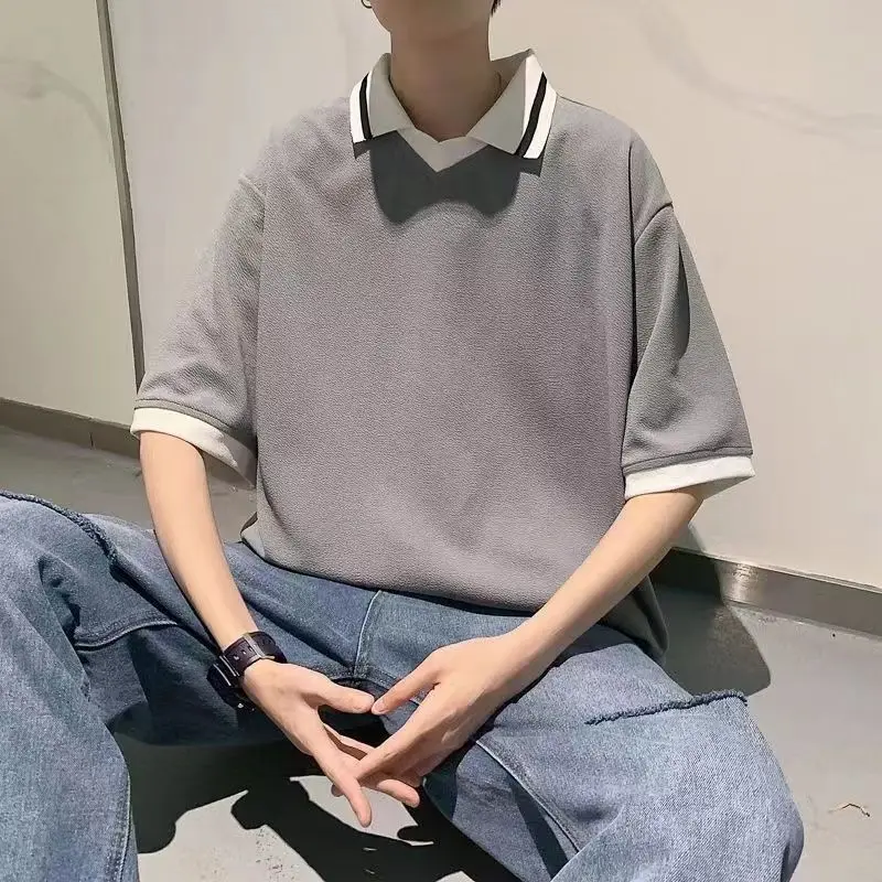 Летняя мужская футболка-поло с коротким рукавом сращенная хитовая цветная