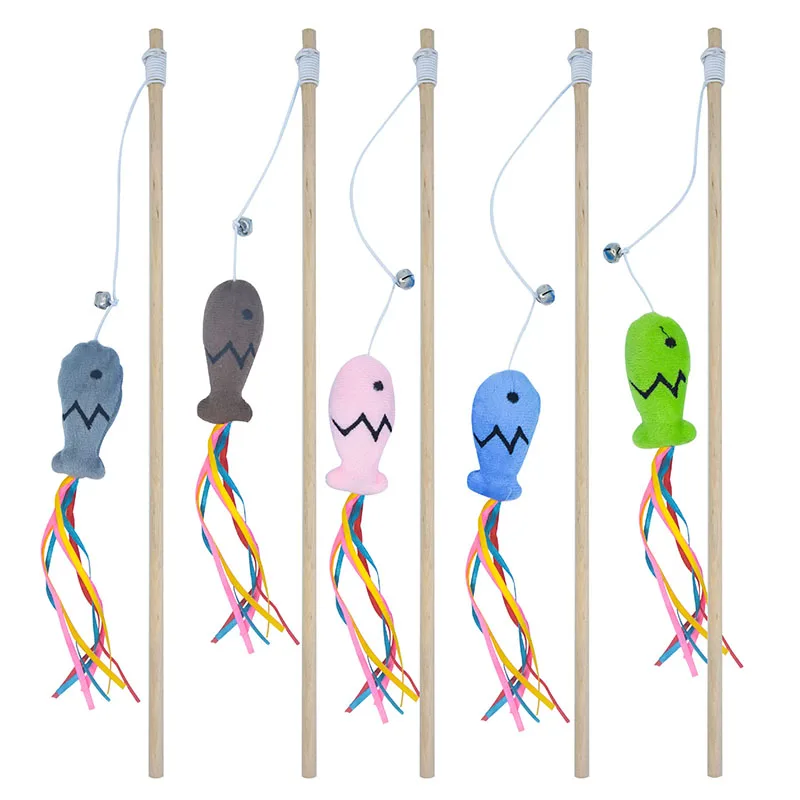 

Wooden Pole Mint Ribbon Fish Funny Cat Stick Interactive Play Chase Exercise Pet Product Kitten Playing Teaser Wand Training Toy
