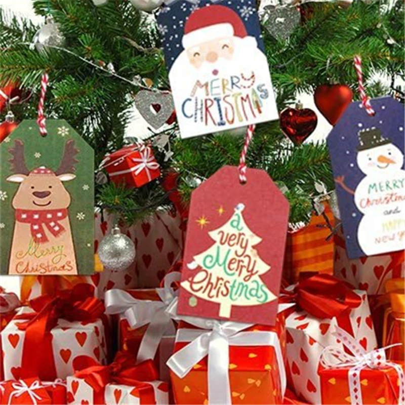 

5pcs Merry Christmas Thank You Kraft Paper Tags Xmas tree Hanging Label Navidad New Year Party Gift Card Decorations for Home